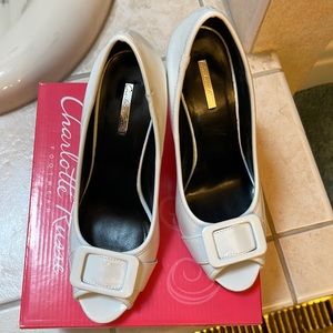 Charlotte Russe White Patent Leather Peep-Toe Pumps